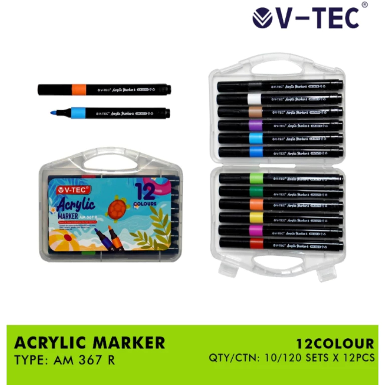 

V-tec Acrylic Marker AM 367 R 12, 24, 36 Warna Ballpoint Akrilik Spidol