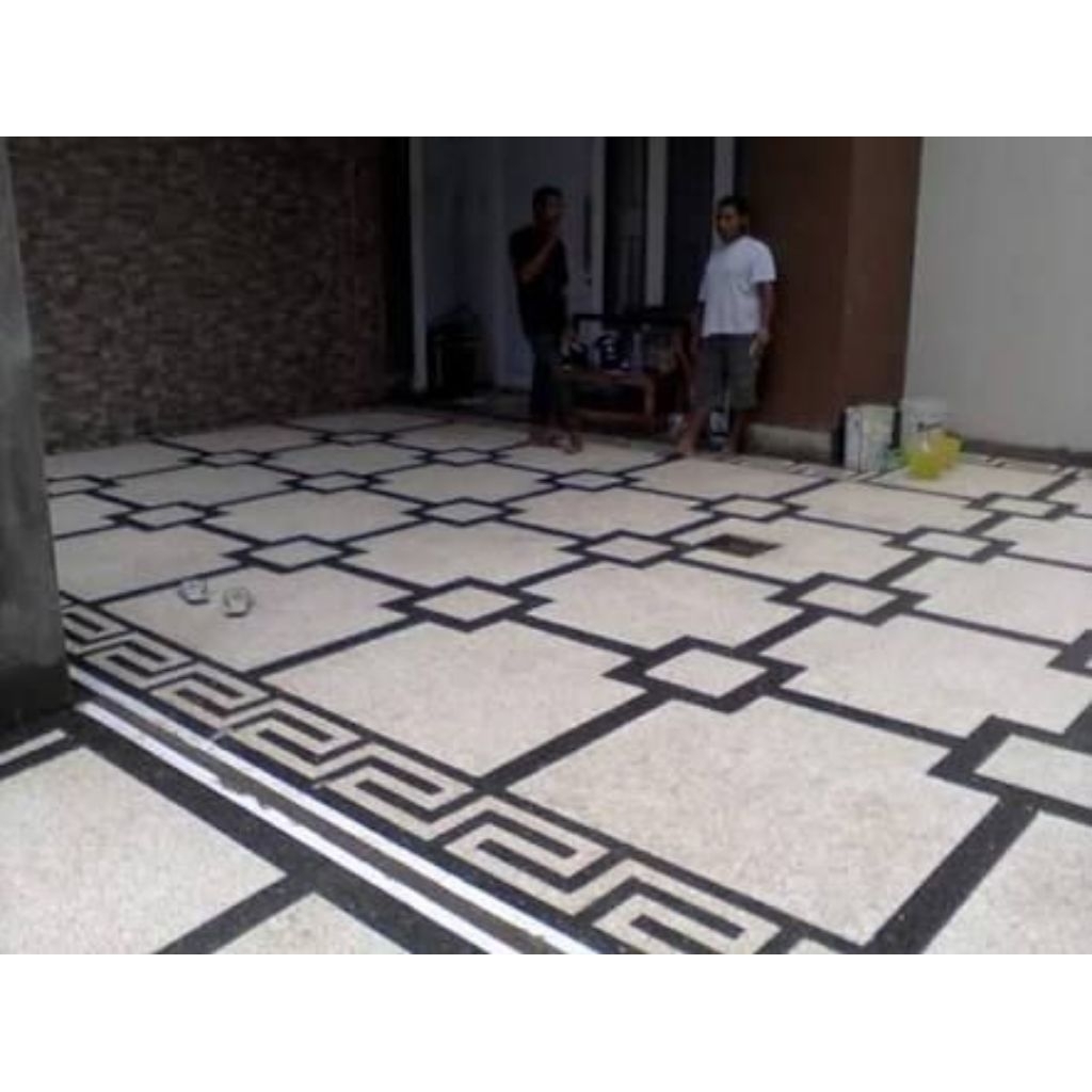 lantai carport garasi batu sikat motif
