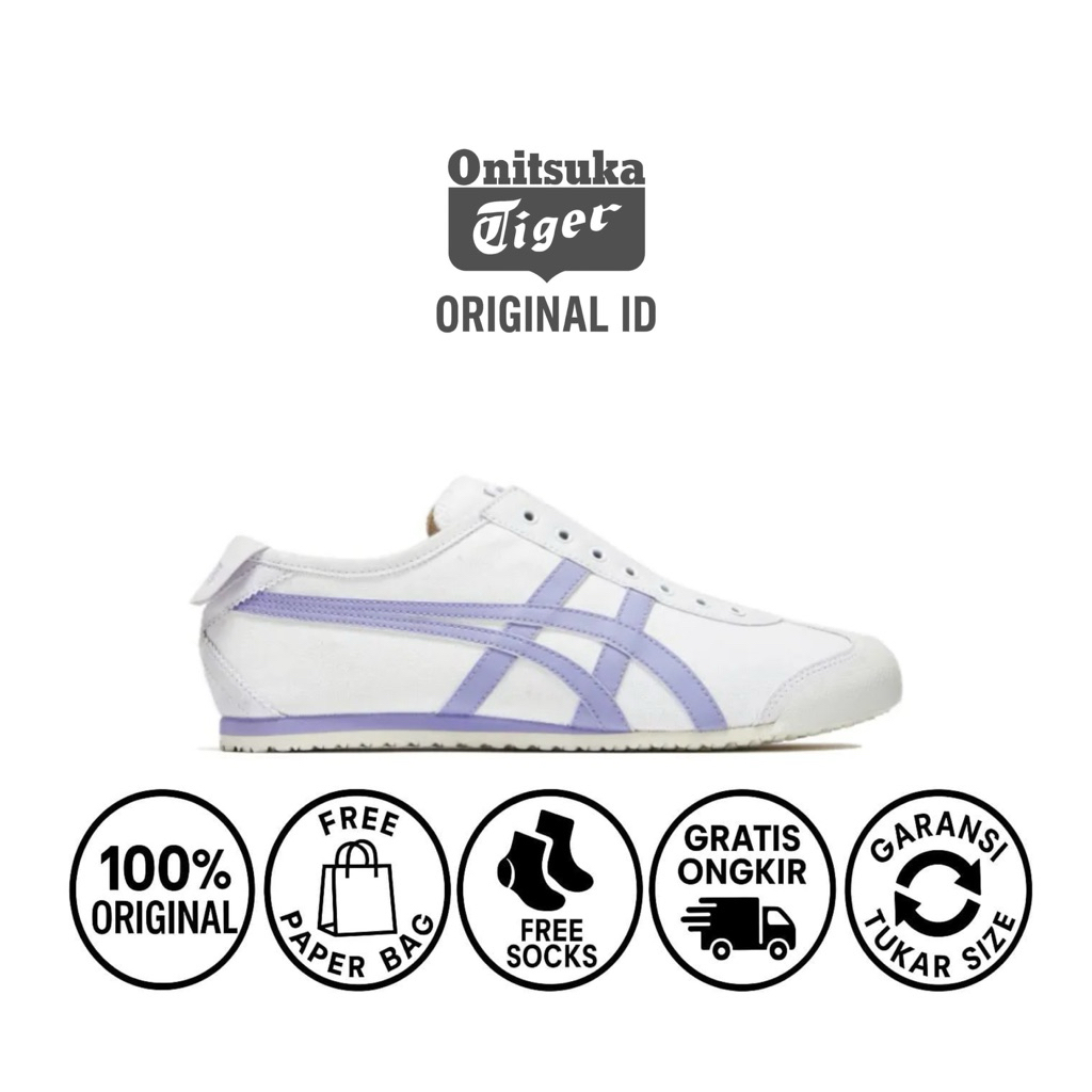 Sepatu onitsuka mexico 66 slip-on white purple/ sepatu original/ sepatu slip-on wanita