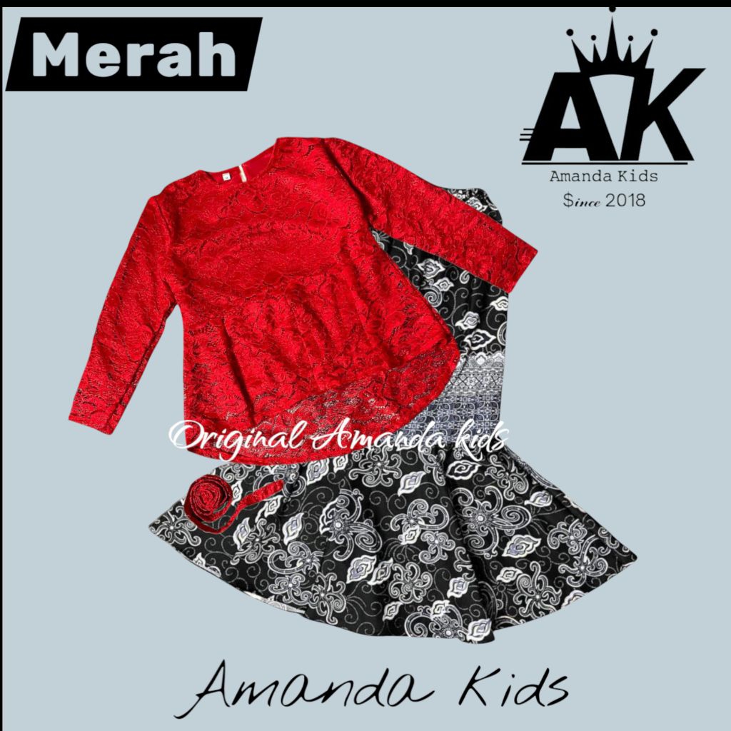 Stelan kebaya cantik anak perempuan rok batik duyung HITAM umur 5-12 tahun kekinian by Amanda kids