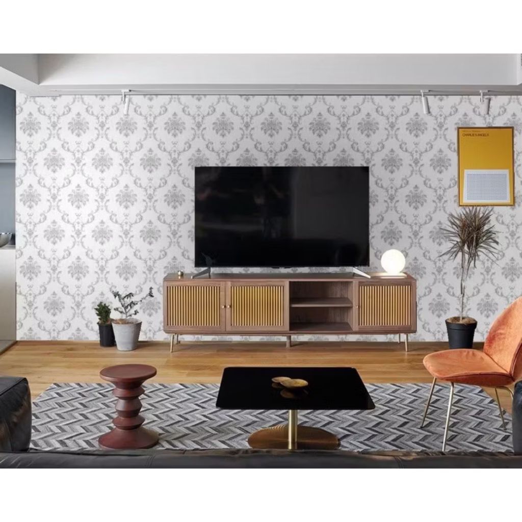 WALLPAPER STIKER DINDING BATIK MEWAH SILVER