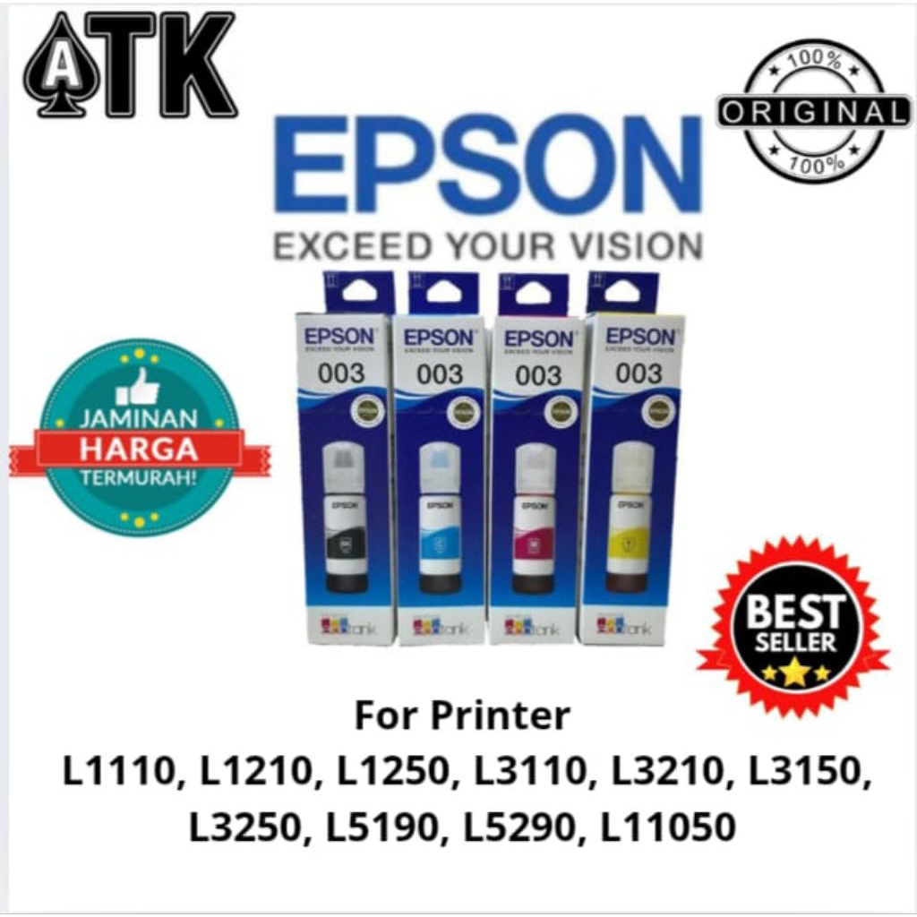 Tinta Epson 003 Original Printer L3210 - merah - hitam