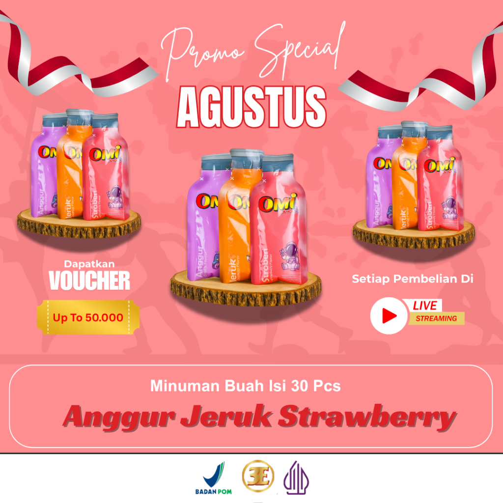 

Promo/Sale/ Omi Juice/Jus/Minuman/Jelly/Jeli/Ager Rasa Buah/Kemasan Soft Pack/Isi 10 pcs (Harga 3 Pack)