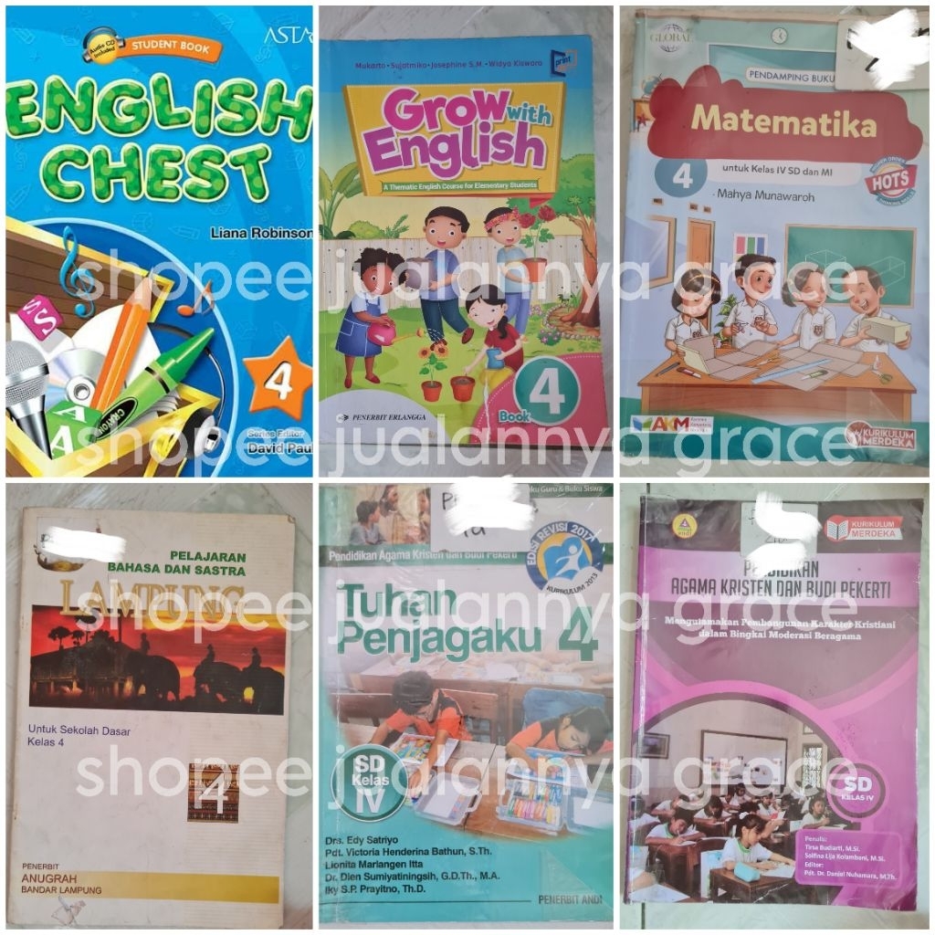 BUKU BEKAS SD KELAS 4 ENGLISH CHEST 4 / GROW WITH ENGLISH 4/  MATEMATIKA HOTS 4 / BAHASA LAMPUNG 4 /