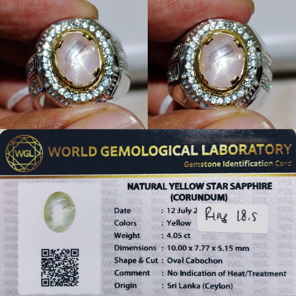 Batu cincin 4.05ct natural yellow sapphire star yakut srilanka