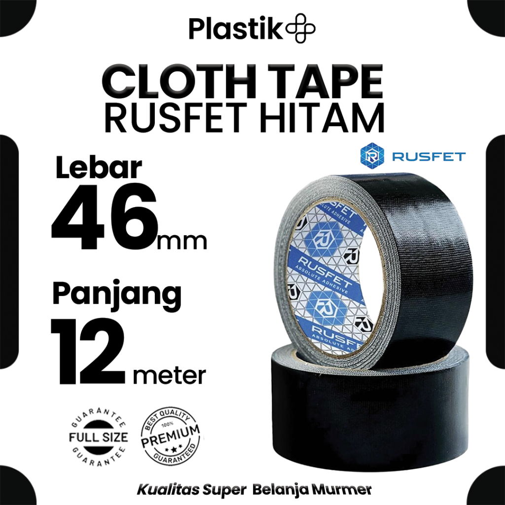

Lakban Kain Hitam / Cloth Tape isolasi 46mm x 12meter / Solatip Kain Merek Rusfet Harga Satuan Ecer