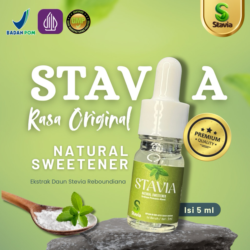 

STO5a- STAVIA Pemanis Alami PREMIUM Quality Nol Kalori | Pengganti Gula | Rasa Original / 5ml