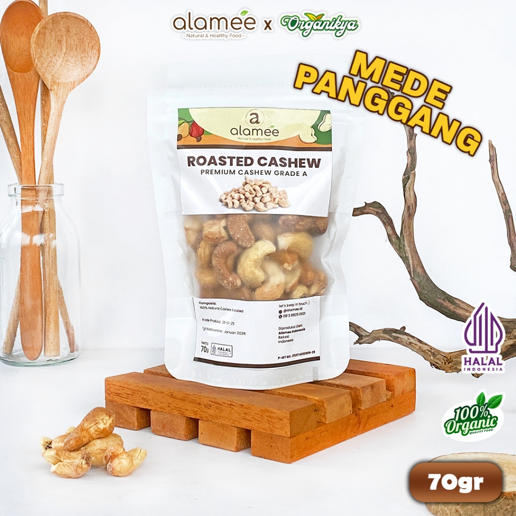 

ALAMEE Kacang Mede Mete Mente Cashew Panggang Roasted Oven Original Matang Siap Makan 70G organikya