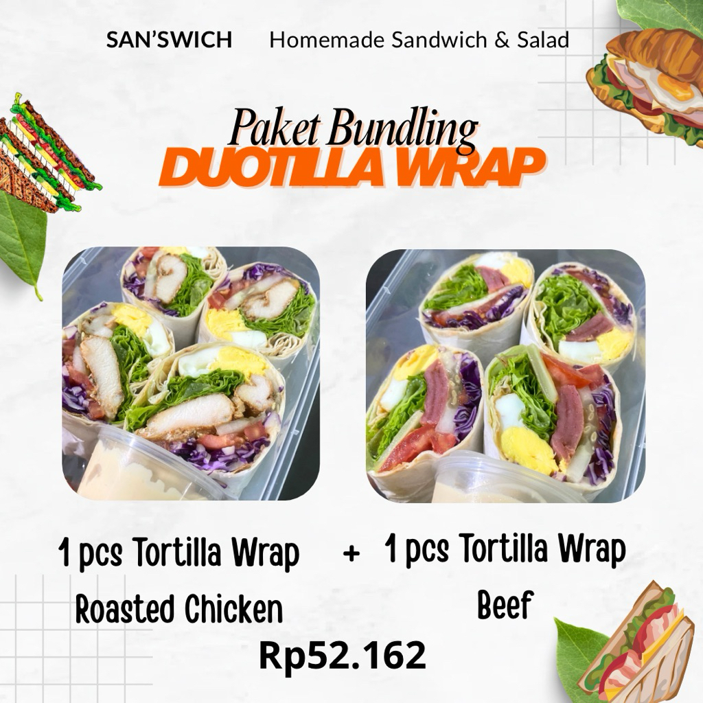 1 Pcs Tortilla Wrap Roasted Chicken + 1 Pcs Tortilla Wrap Beef