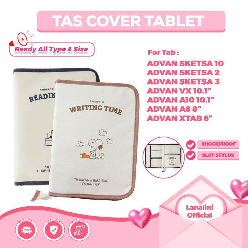 Tas Tablet Kanvas Softcase Advan Tab Sketsa 3 2 1 A10 A8 Xtab VX Belajar Plus Elite 7 X7 Pro 10.1 In