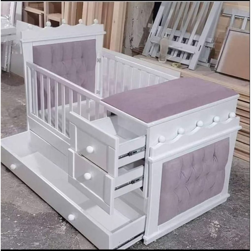 Tempat Tidur Anak Laci Minimalis Modern / Ranjang Bayi Kayu Jati Jepara / Tempat Tidur Laci Bayi Aes