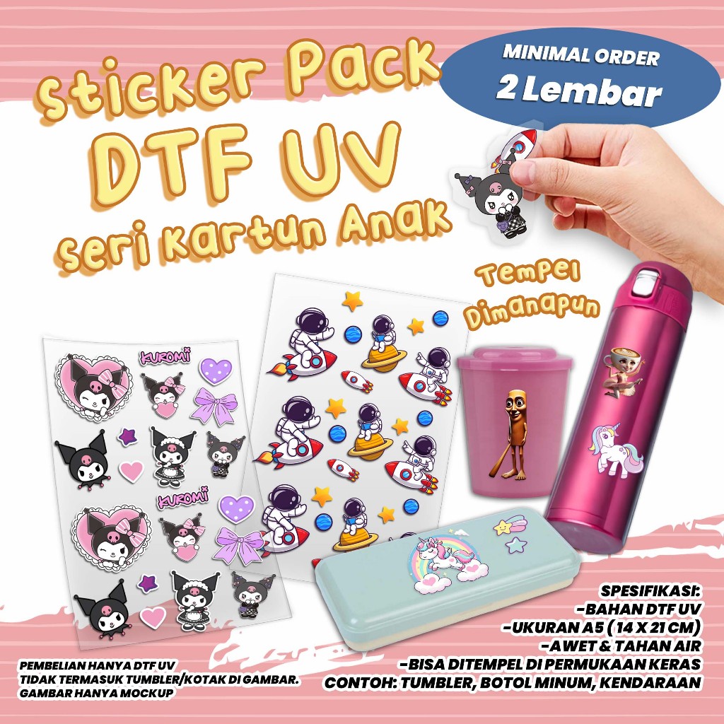 

Stiker DTF UV - Stiker Pack Kartun DTF UV - Stiker Timbul Anti Air Anti Luntur Waterproof Permanen - Desain Kartun Anak Laki & Perempuan - kode DTFUV