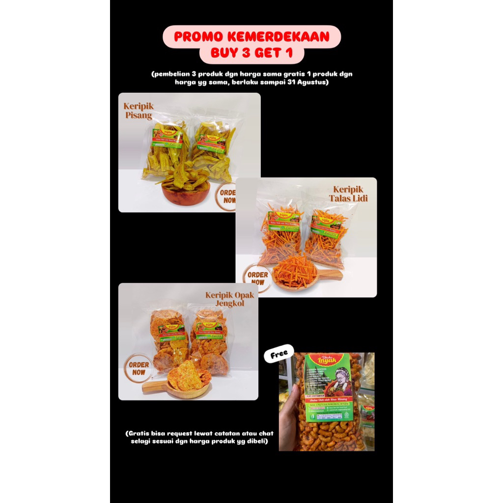 

(PROMO PAKET KEMERDEKAAN PRODUK Harga 12.000) Keripik pisang, Talas lidi, Keripik opak jengkol, Keripik Usaha inyak