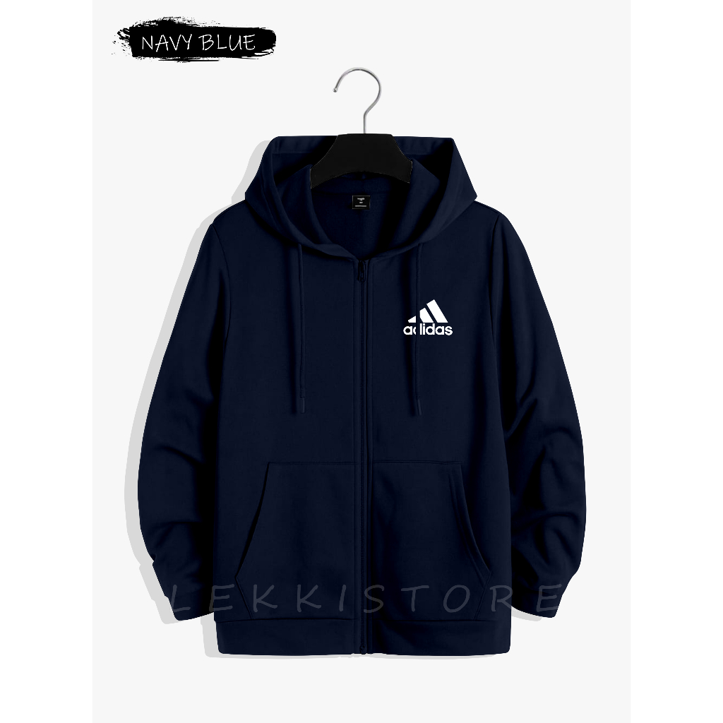 Sweater Hoodie Resleting Kombinasi Pria Wanita Bahan Tebal Motif Sablon Minimalis - Sweater Hoodie D