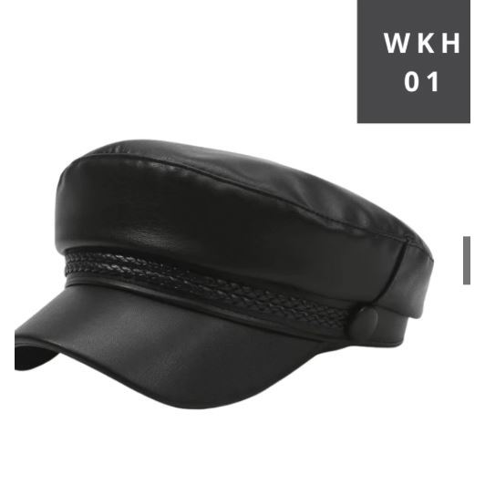 WH01 Topi Baret Apolo Classy Hat Premium Kulit Leather Hitam