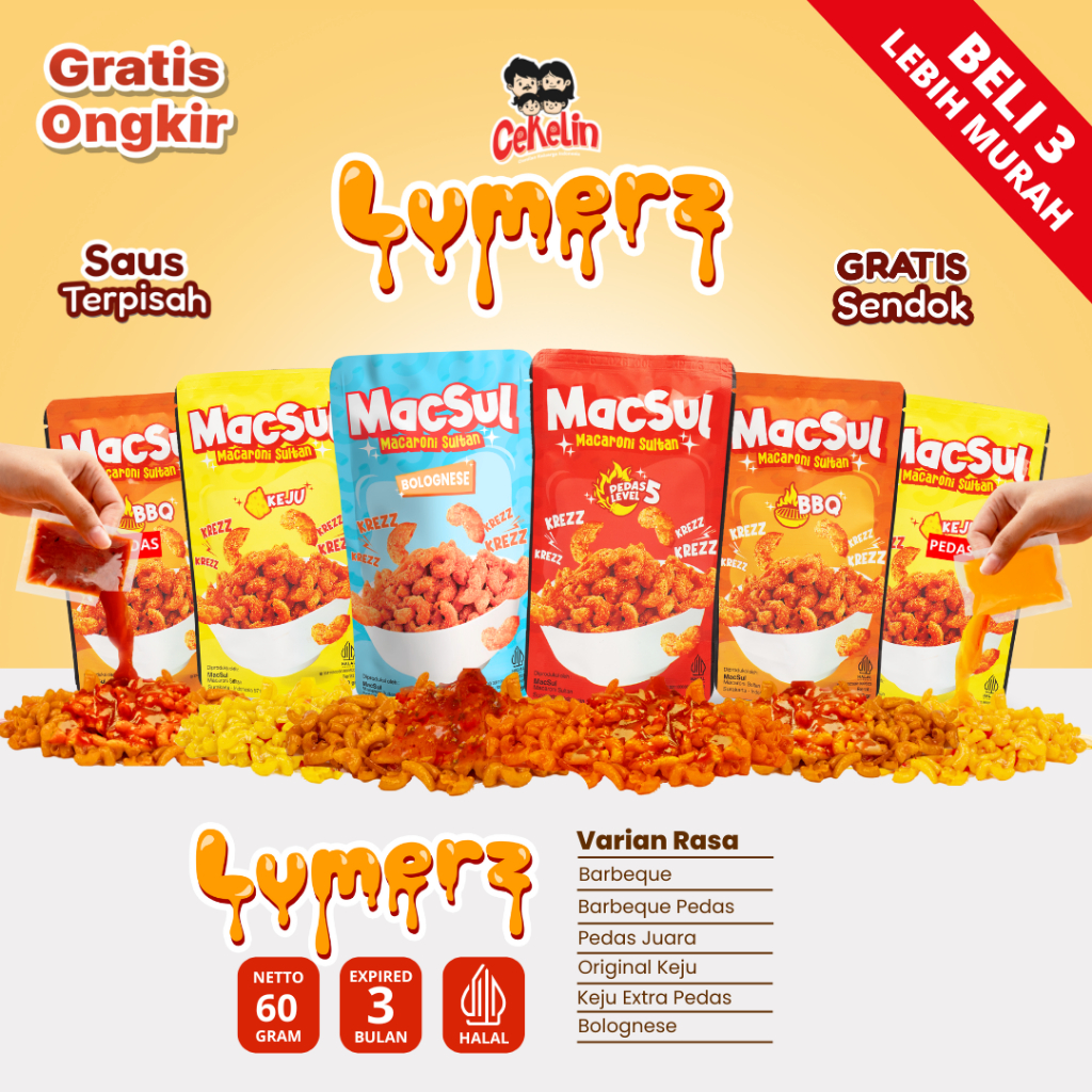 

CEKELIN Lumerz 60gr 6 Varian Rasa Cekelin Makaroni Lumerz Gratis Ongkir