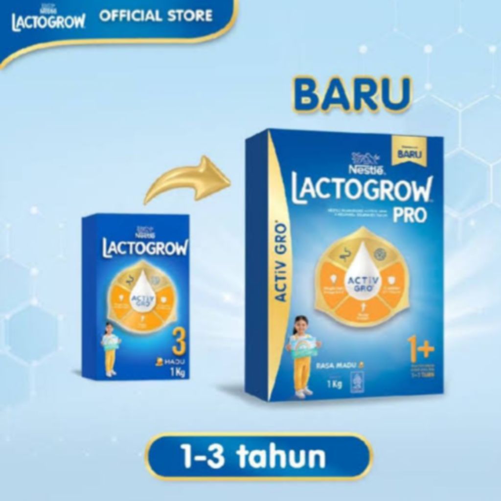 

LACTOGROW PRO 1+ Rasa Madu Susu pertumbuhan untuk anak usia 1-3 tahun 1kg