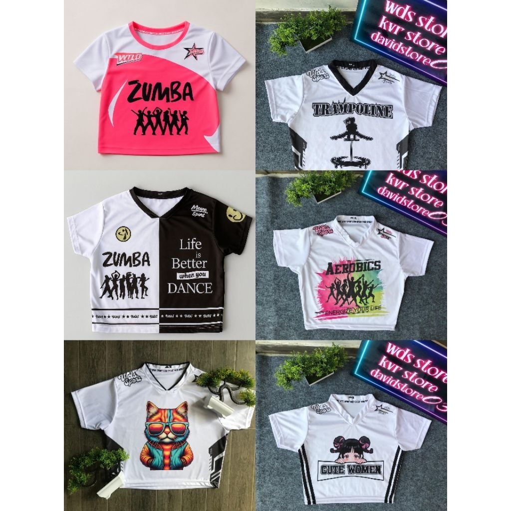 PAKET 3PCS Kaos Fashion Wanita Croptop /Atasan Baju Olah Raga Zumba Trampolin aerobik Terbaru