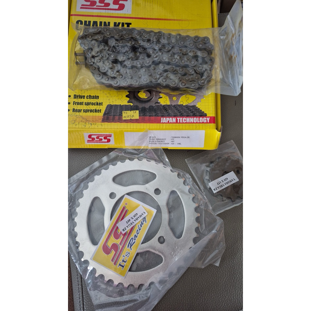 SSS Chain Kit Gear Set Vega ZR Lengkap Gear Depan Belakang Rantai Original SSS RACING