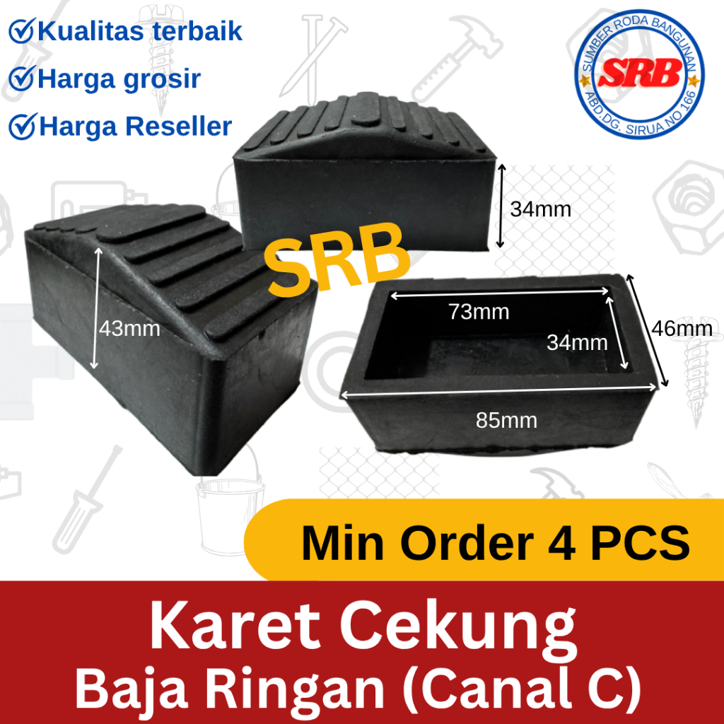 Karet Baja Ringan Kanal C 35x75 Cekung | Besi Kanal C | Karet kaki tangga | Meja | Kursi