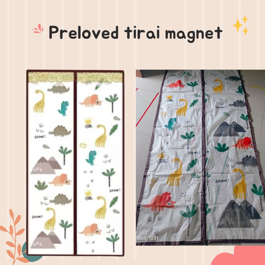 preloved tirai magnet pembatas sekat pintu ukuran 100x210 cm gorden pvc plastik kamar mandi motif di