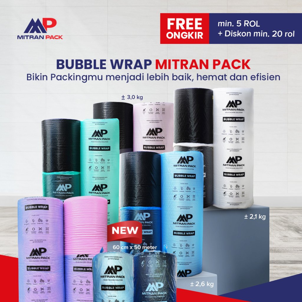 

Bubble Wrap 60 cm / 125 cm x 50 meter Hitam Bening Pink Mitran Pack