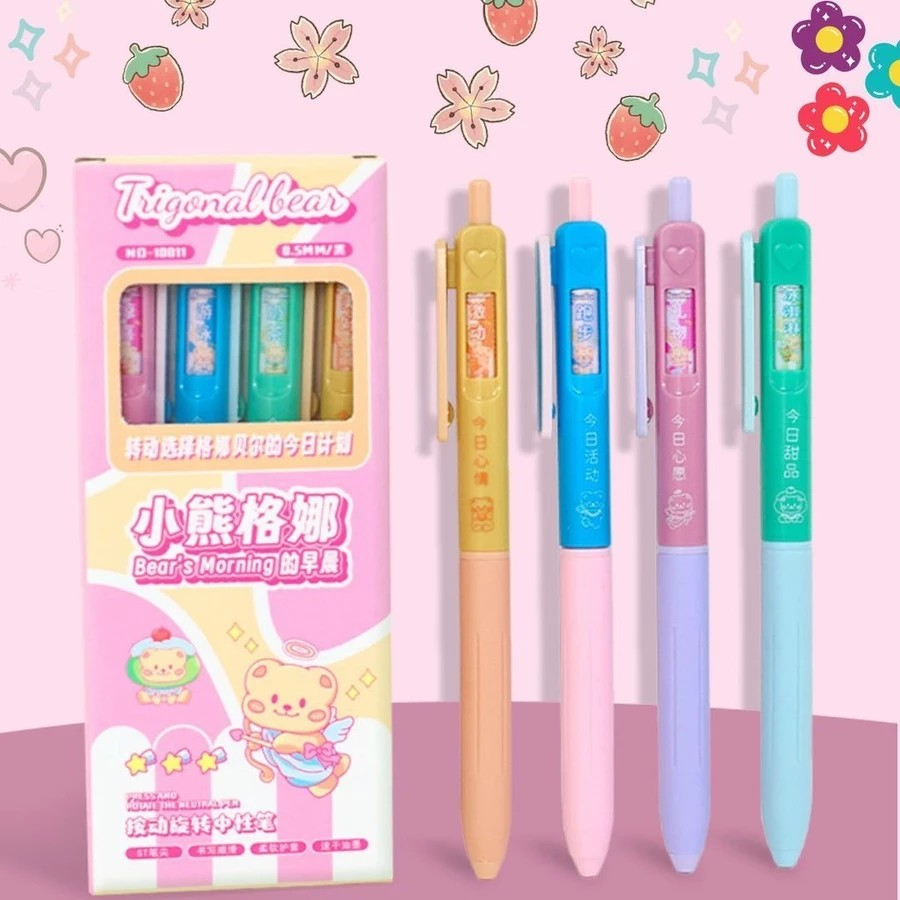 

1 SET 4PCS PULPEN PRESS AND ROLL IMAGES KARAKTER KARTUN TINTA HITAM 0,5 MM KEREN