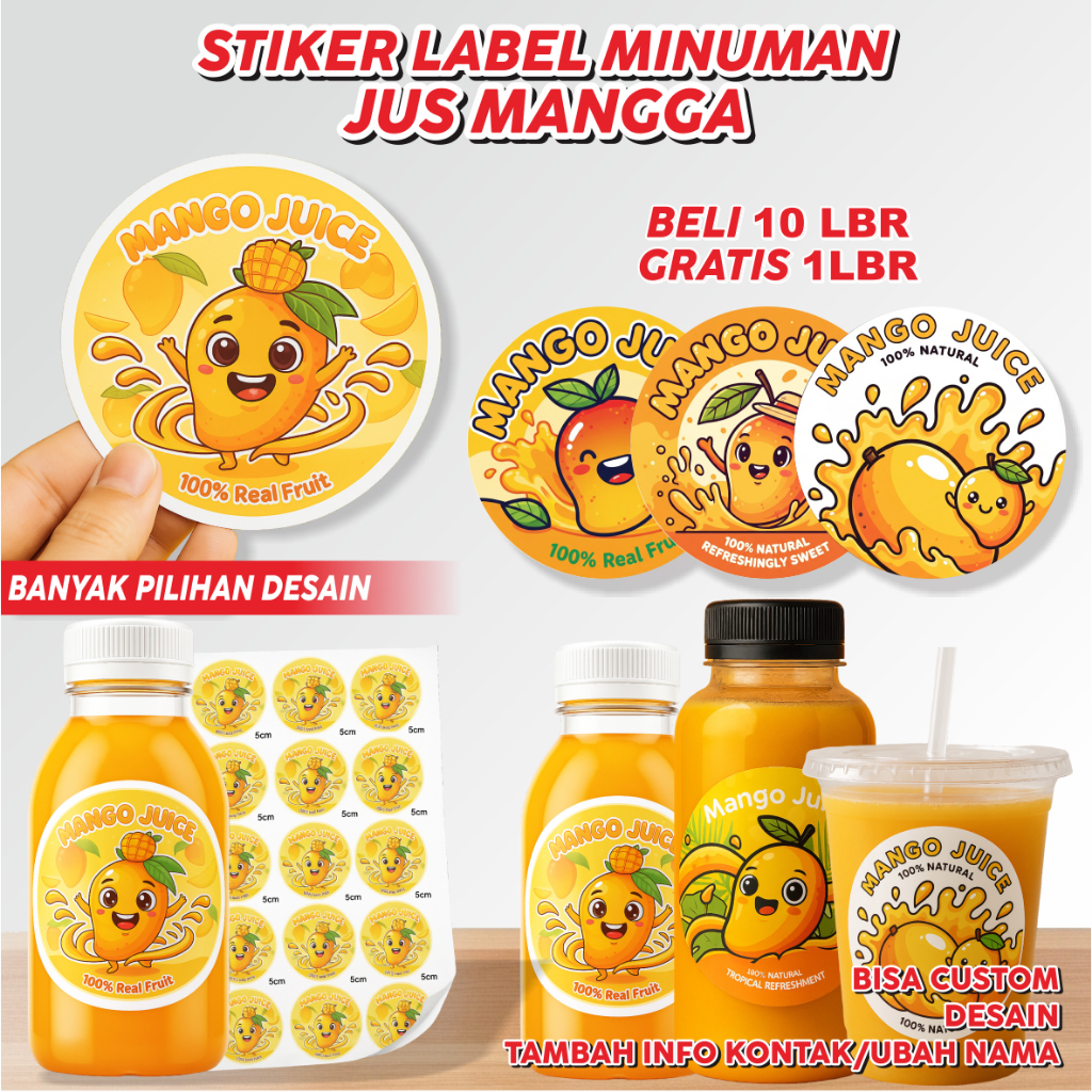 

Stiker label kemasan jus mangga-stiker kemasan jus bahan plastik tahan air bisa custom nama/brand