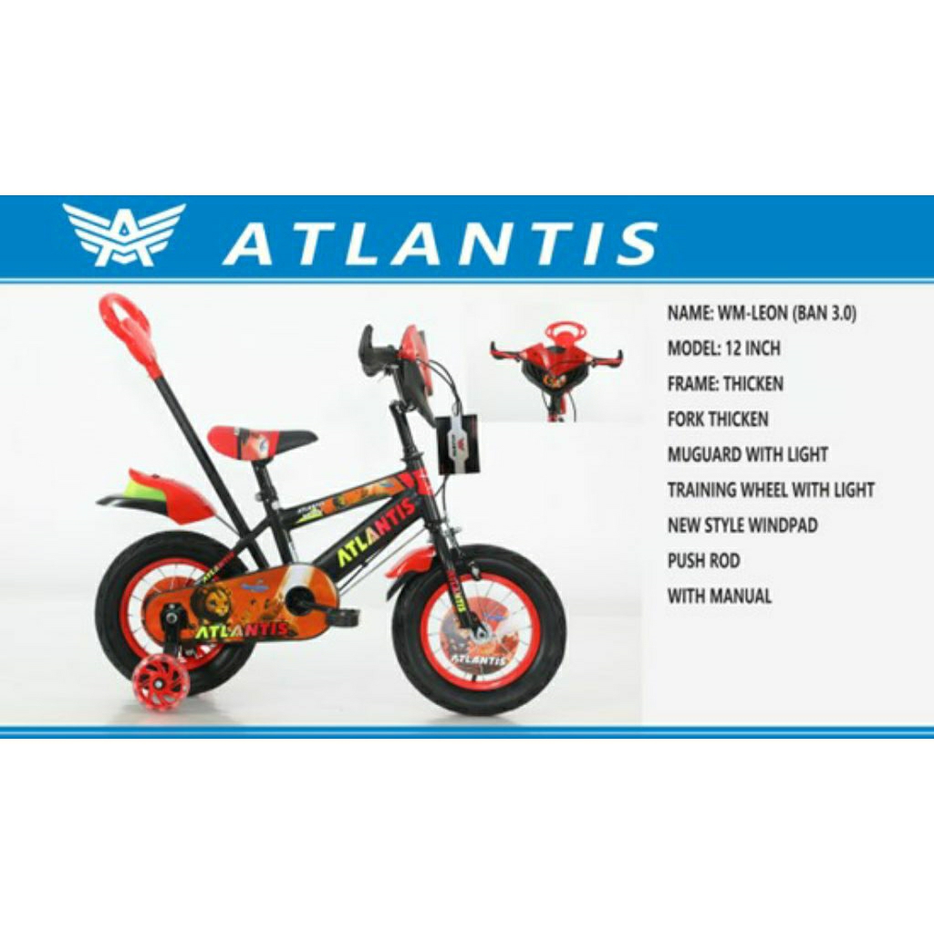 Sepeda BMX 12 inch Merk Atlantis Leon Ban Pompa + Tongkat Pendorong