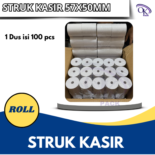 

KERTAS STRUK THERMAL PAPER ROLL 57x50 (1 Dus isi 100 Roll )TERMAL EDC THERMAL PRINTER MINI BLUETOOTH 57MM CORELESS
