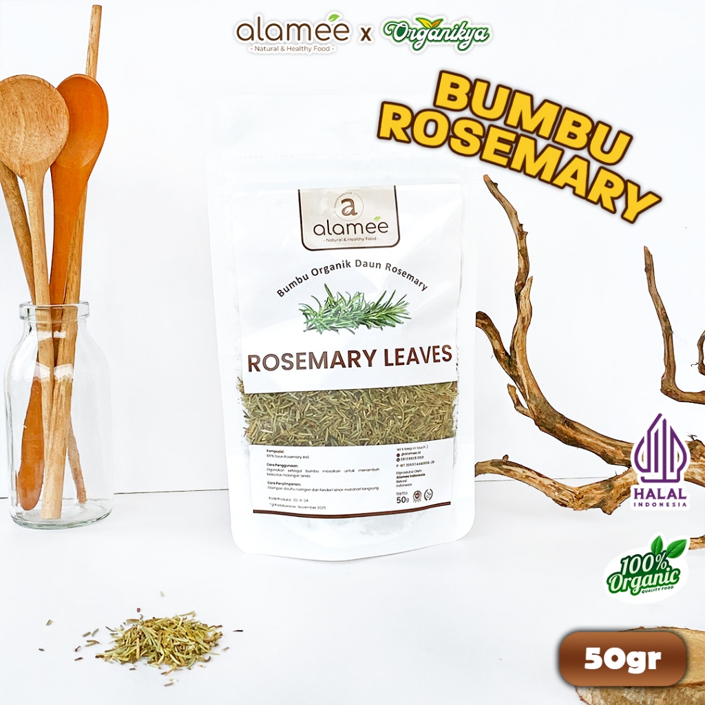 

ALAMEE Daun Rosemary Kering Dried Leaves Garnish Murni Asli Tanpa Campuran Bumbu Dapur 50g organikya