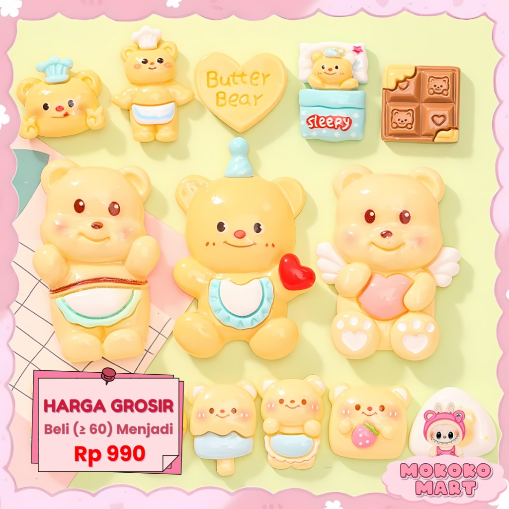 

MM Resin Clay Stiker DIY 3D Dekor Dompet Gantungan Kunci Aklirik Motif Butter Bear Mainan 3D-020