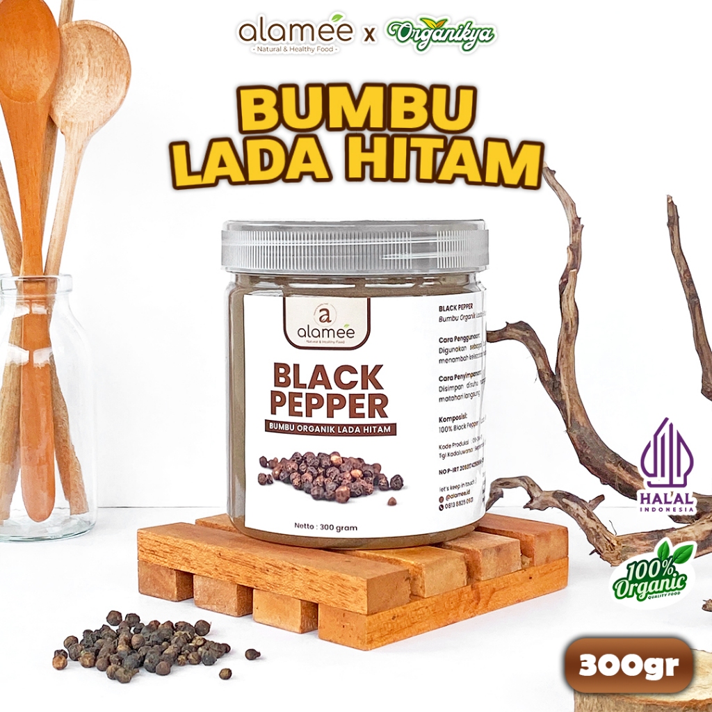 

Lada Hitam Bubuk Blackpepper Black Pepper Seasoning Powder Bumbu Masak Dapur murni 300G organikya