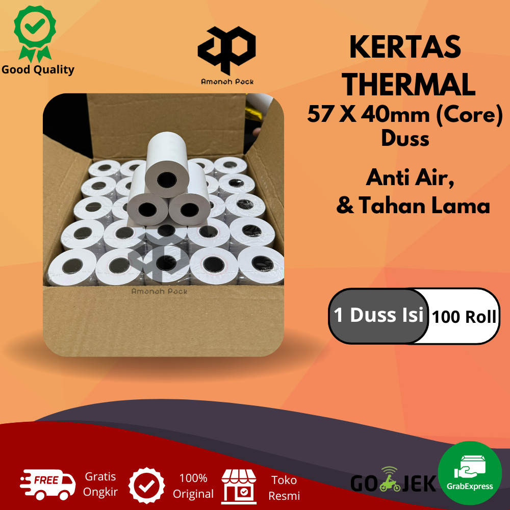 

KERTAS STRUK THERMAL PAPER ROLL 57x40 CORE (1 Dus isi 100 Roll )TERMAL EDC THERMAL PRINTER MINI BLUETOOTH 57MM CORE