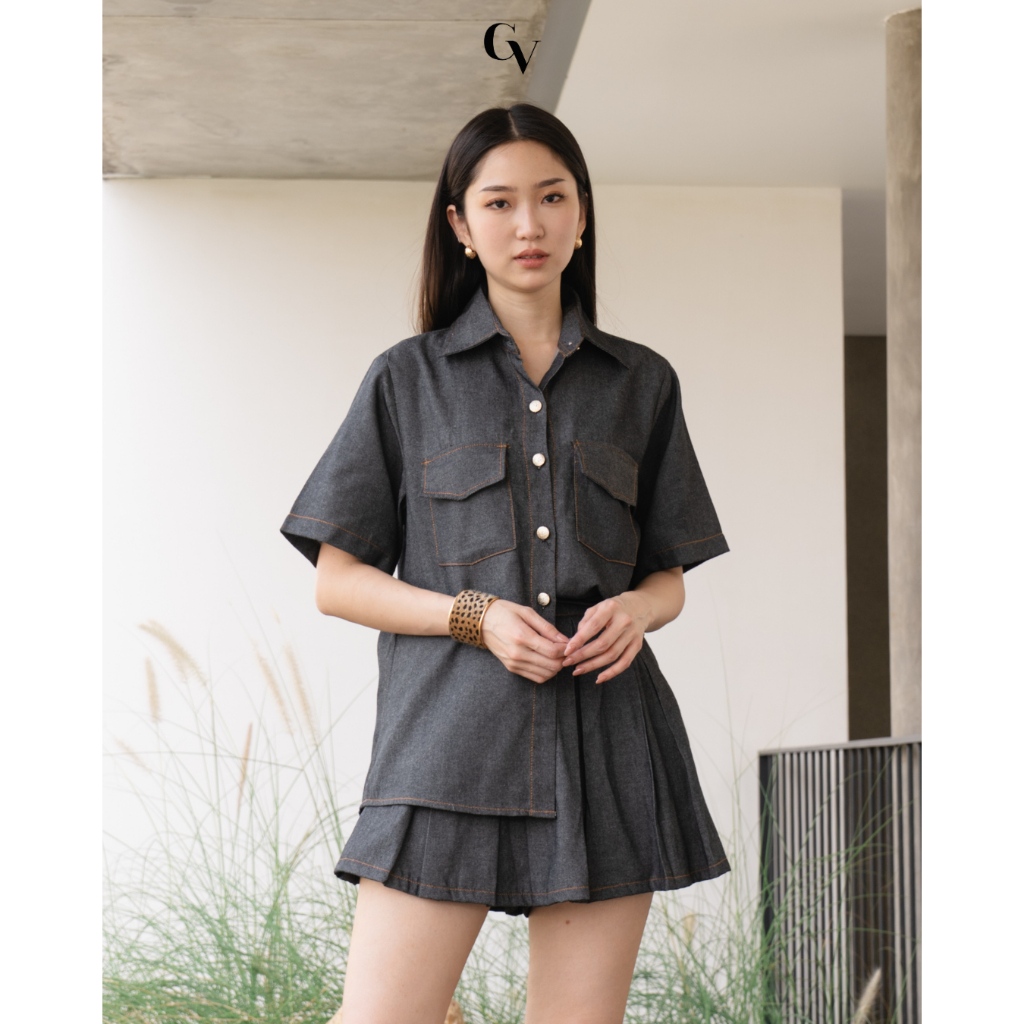 CaVa Chic - Maven Set | Women's Premium Denim Shirt and Skort One-Set | Setelan Rok Denim Jeans Wani