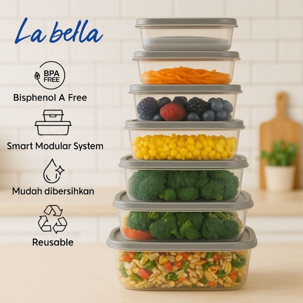 1 Paket Container Food Isi 7 RECTANGLE/OVAL (150ML - 4500ML)  Wadah Makanan 1 Set Isi 7 Kotak Makan 