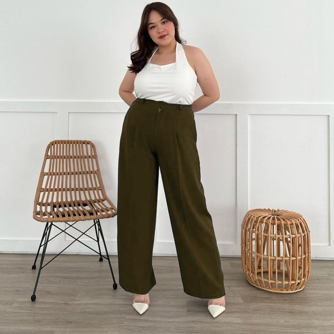 best sale loose pants 332 jumbo highwaist wanita anti kusut bahan polyester prmeium bb 55-120kg -