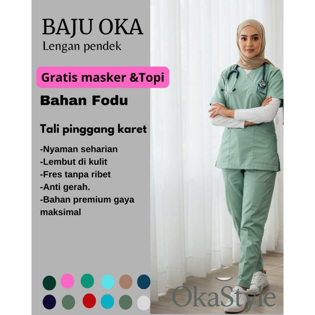 Set Baju Oka Baju jaga Lengan Pendek Baju Perawat Toyobo