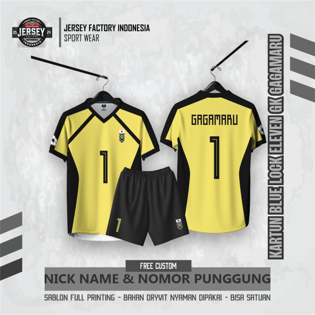 Jersey Custom Design Kartun Blue Lock Eleven GK Gagamaru Full Printing Free Nickname dan No Punggung