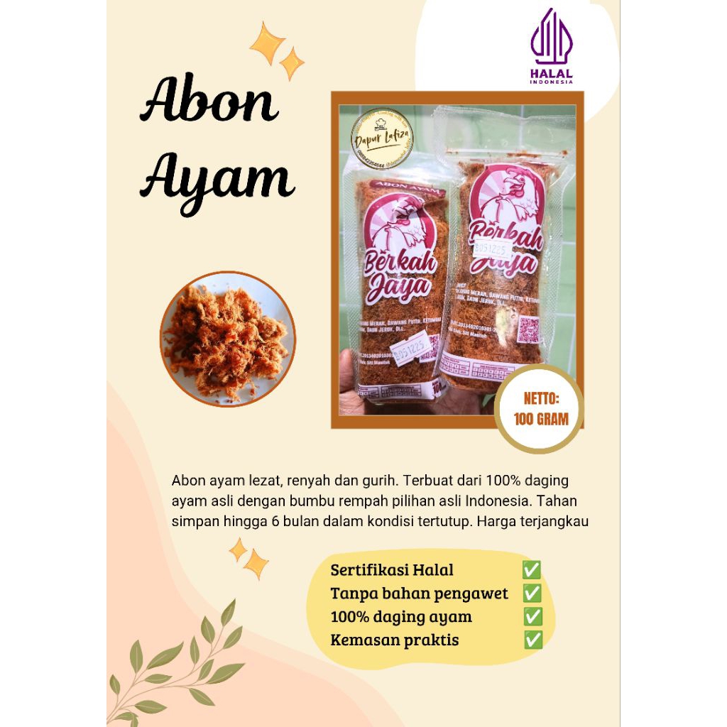

Abon Ayam Berkah Jaya/ Abon Ayam 100% Daging Ayam/ Abon Ayam Original