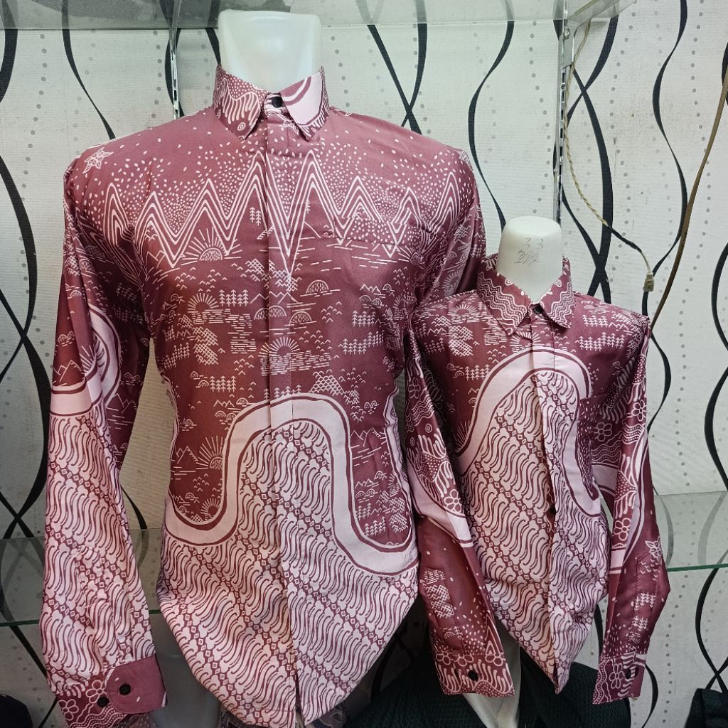 keneja batik semi sutra premium warna rose gold couple ayah dan anak motif pesisir rose gold mewah b