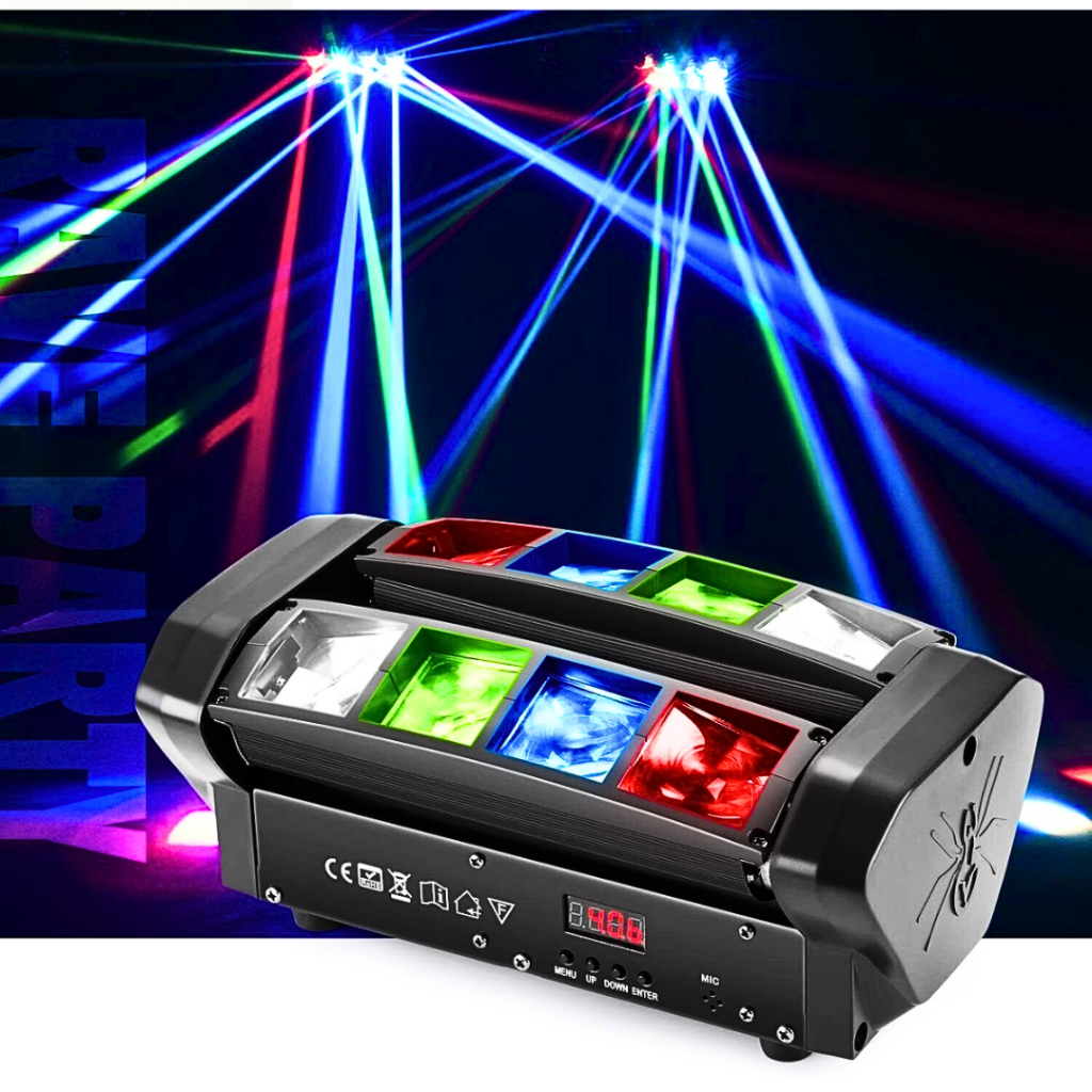 ORI JUNHE Lampu Disco Spider laser sensor suara musik sorot panggung LED RGBW Moving Head DMX512 40W