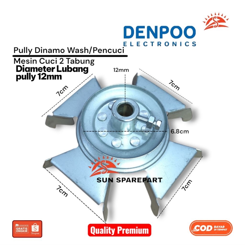 Pully Dinamo wash Lubang pully 12mm Mesin cuci Denpoo 2 Tabung/Pully Dinamo pencuci
