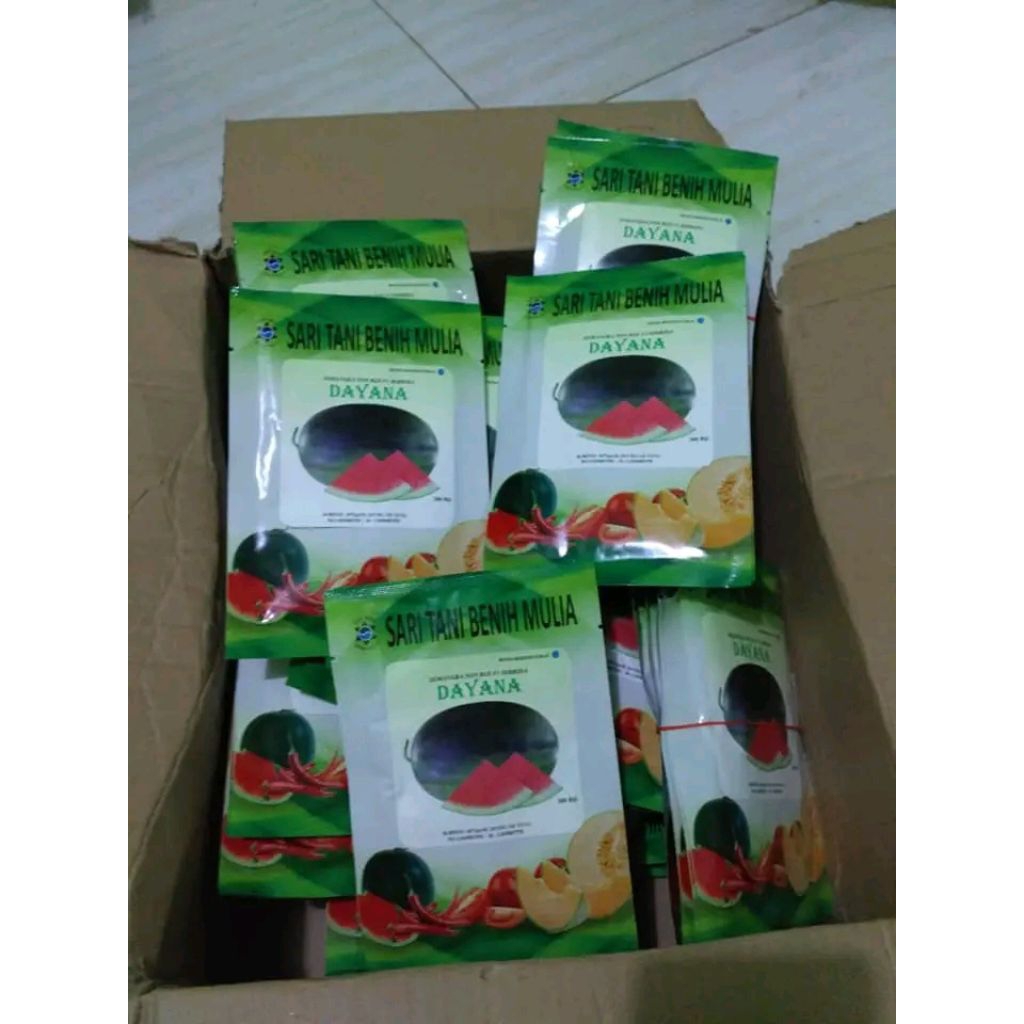 Benih Bibit Semangka Non Biji Dayana F1, Tipe Oval Lonjong (Tahan Virus) Isi 20 Gram /300 Butir Kada