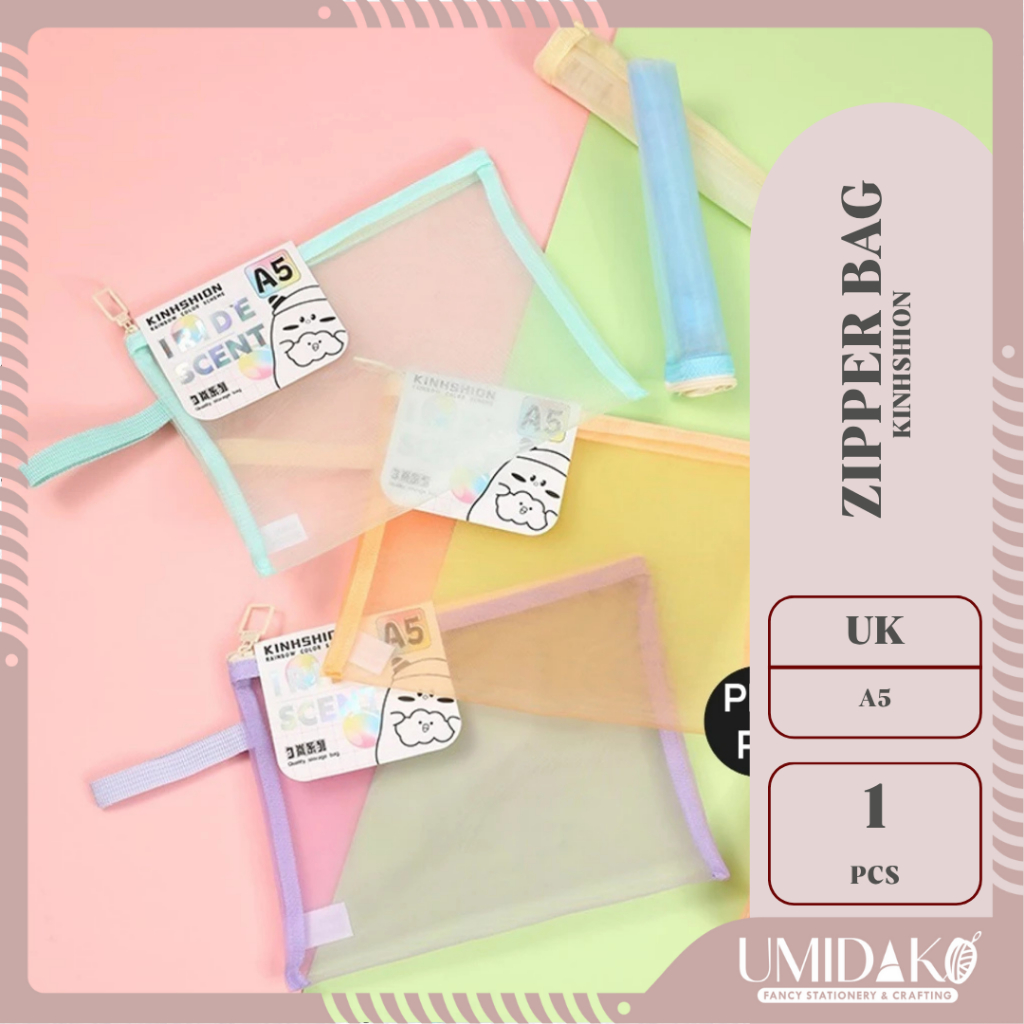 

[UMIDAKO] ZIPPER BAG JARING TRANSPARAN A5 WARNA WARNI KINHSHION | ZIPPER POUCH JARING WARNA WARNI A5 | MAP JARING ZIPPER A5 | TEPAK JARING A5 PENSIL CASE A5