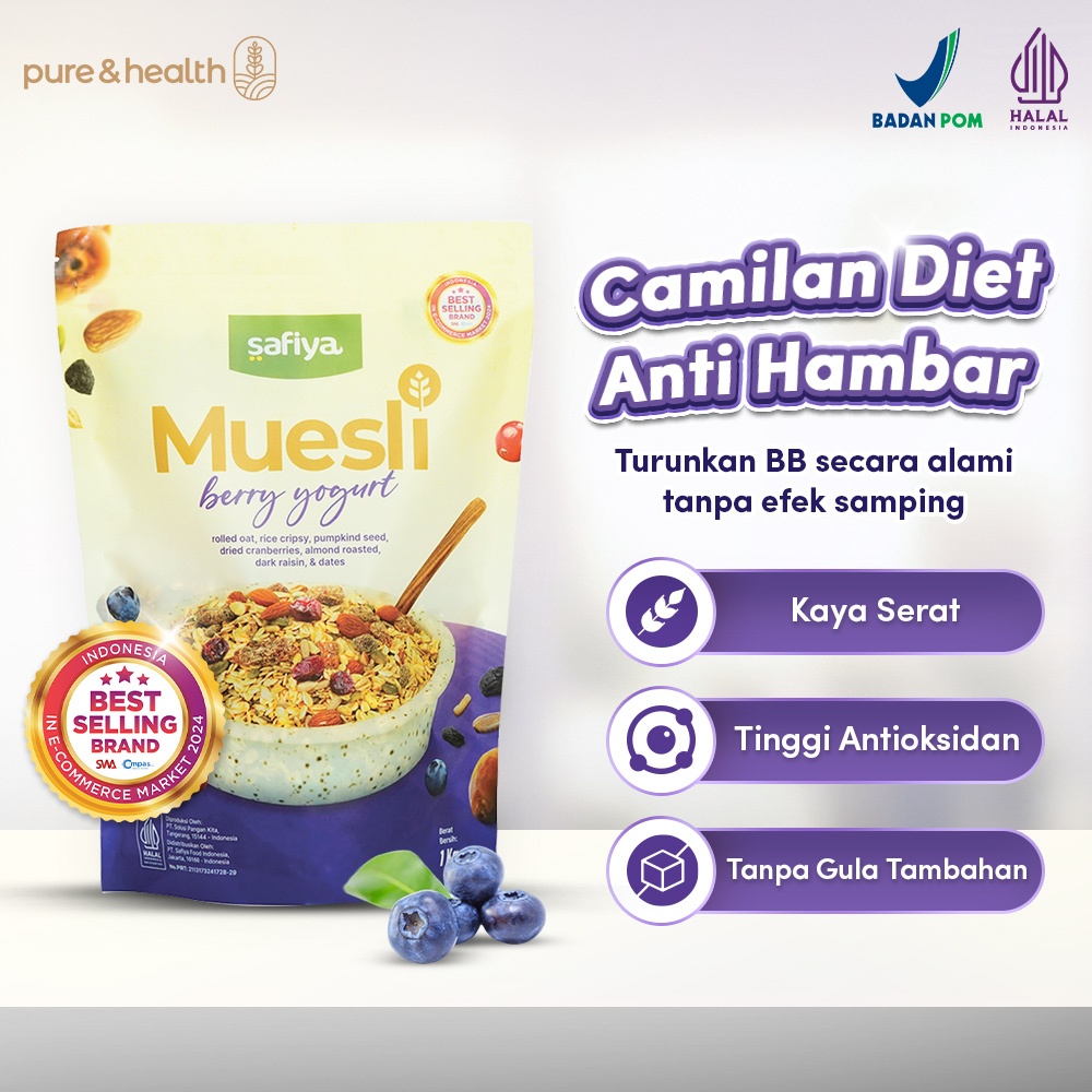 

Muesli Berry Yogurt 1 Kg Safiya Sarapan Diet Sehat dengan Kacang Kismis dan Biji-Bijian