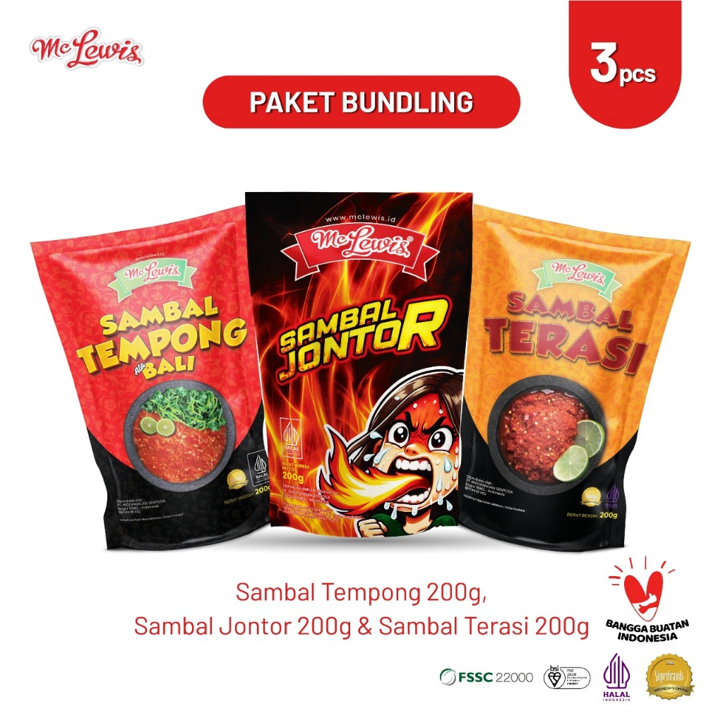 

[Paket Bundle] Mc Lewis Sambal Jontor 200gr + Mc Lewis Sambal Tempong 200gr + Mc Lewis Sambal Terasi 200gr