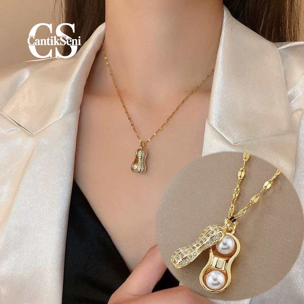 CS Kalung Titanium Wanita Anti Karat Fashion Korean Style Kalung Emas Kacang Tanah Liontin Anti Lunt