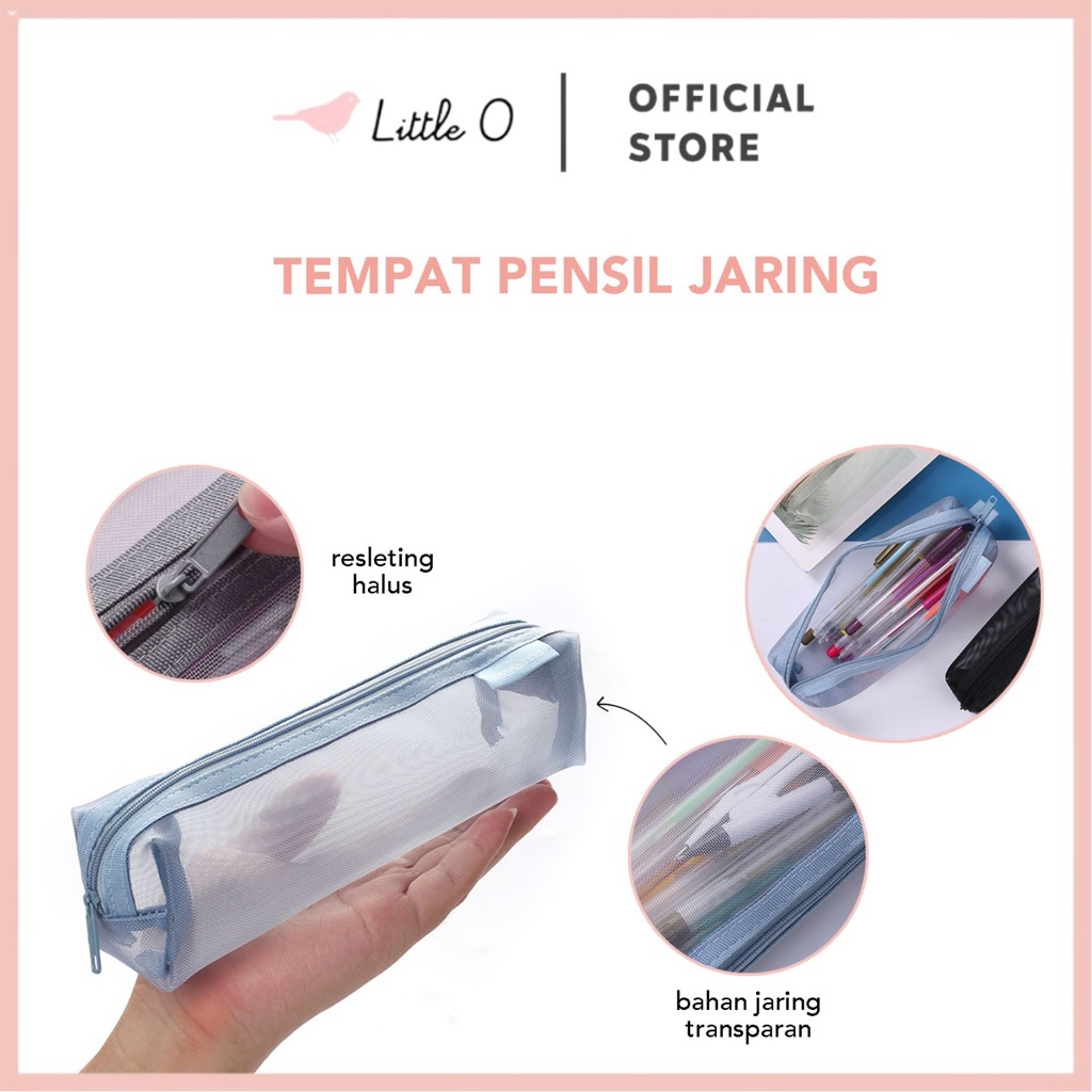 

LITTLE O Tempat Pensil Jaring Transparant Zipper Pencil Case Transparant Simple Style School Bus Pencil Case Kotak Pensil Lucu