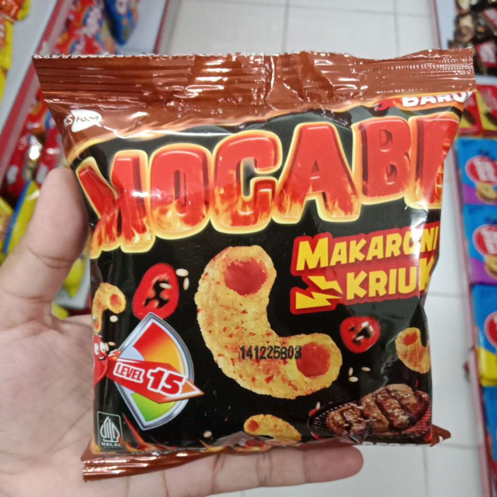 

Mocabe Makaroni Lv 15 Pedas Barbecue 25g | makanan ringan makaroni pedas barbekiu 25g